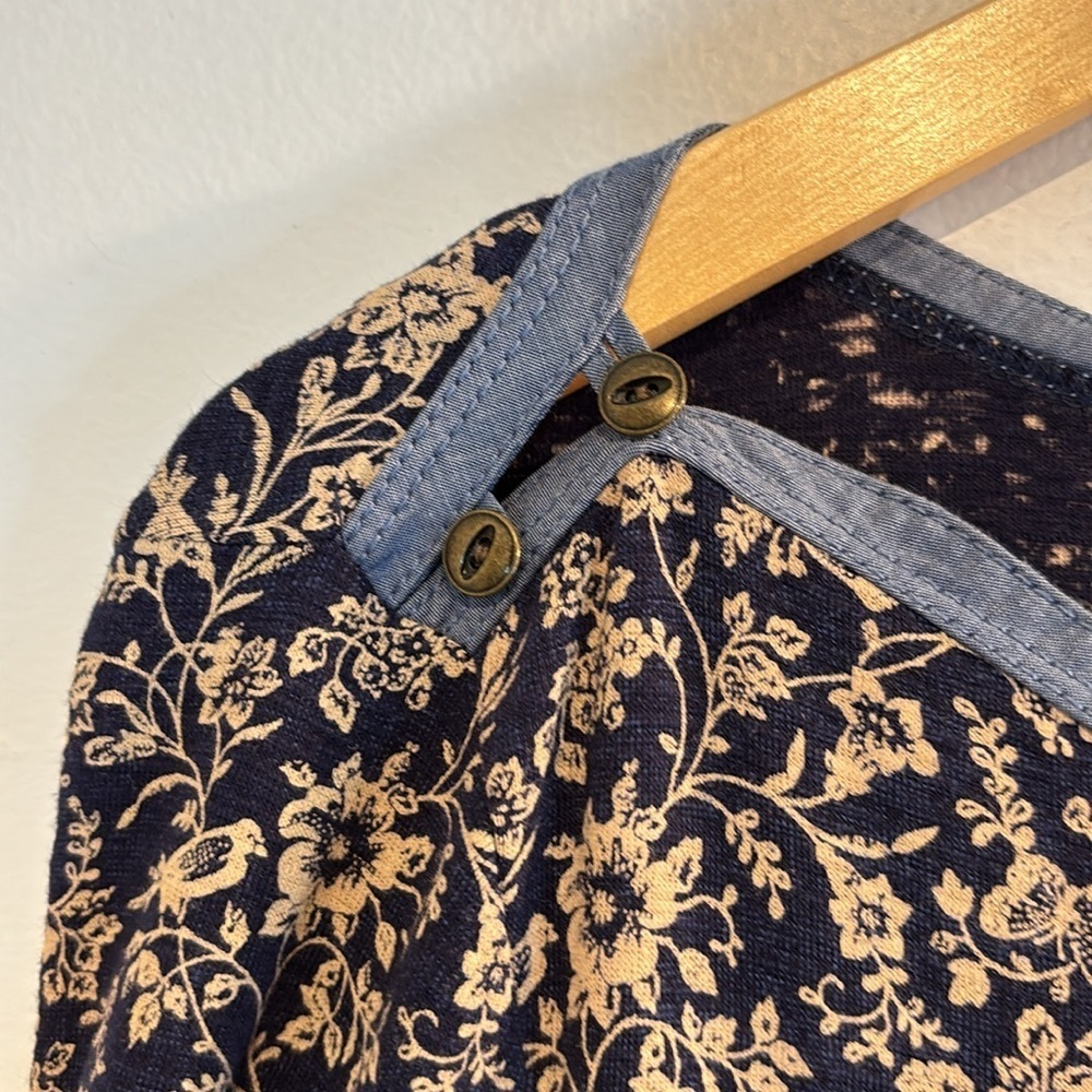 Vintage Ralph Lauren navy/tan floral fit & flare midi dress size large - Picture 9 of 13